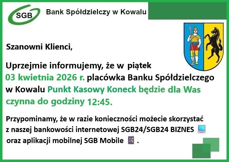 link do informacji o godzinach otwarcia placówki w Konecku w dniu 3.04.2026r.